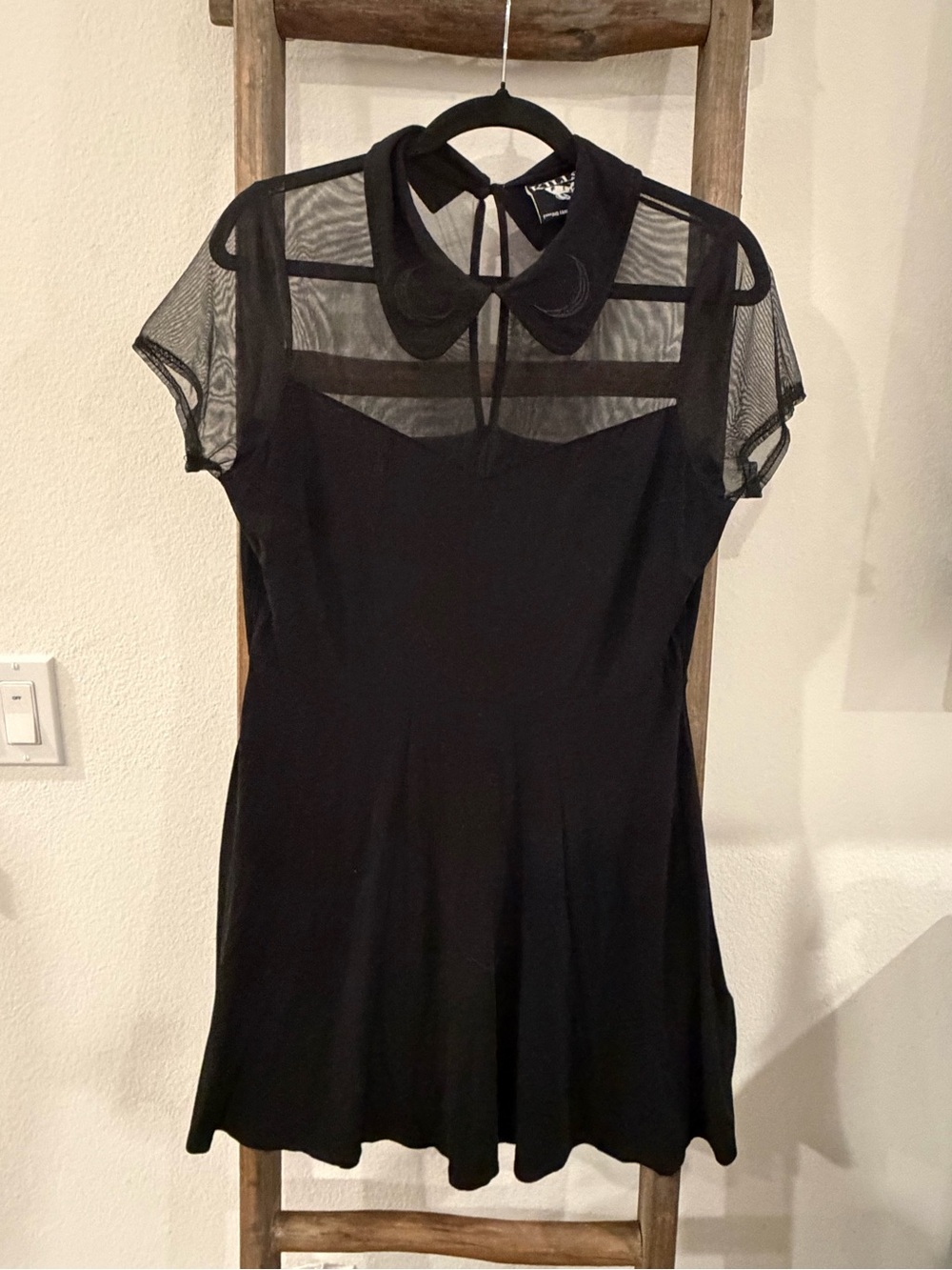 Killstar Black Mesh Yoke Dress with Crescent Collar